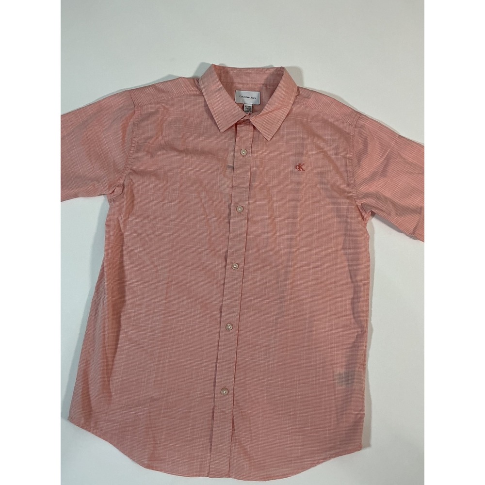 NWT Calvin Klein Jeans Boys Coral Pink Button Down SS Shirt Size XL 18/20